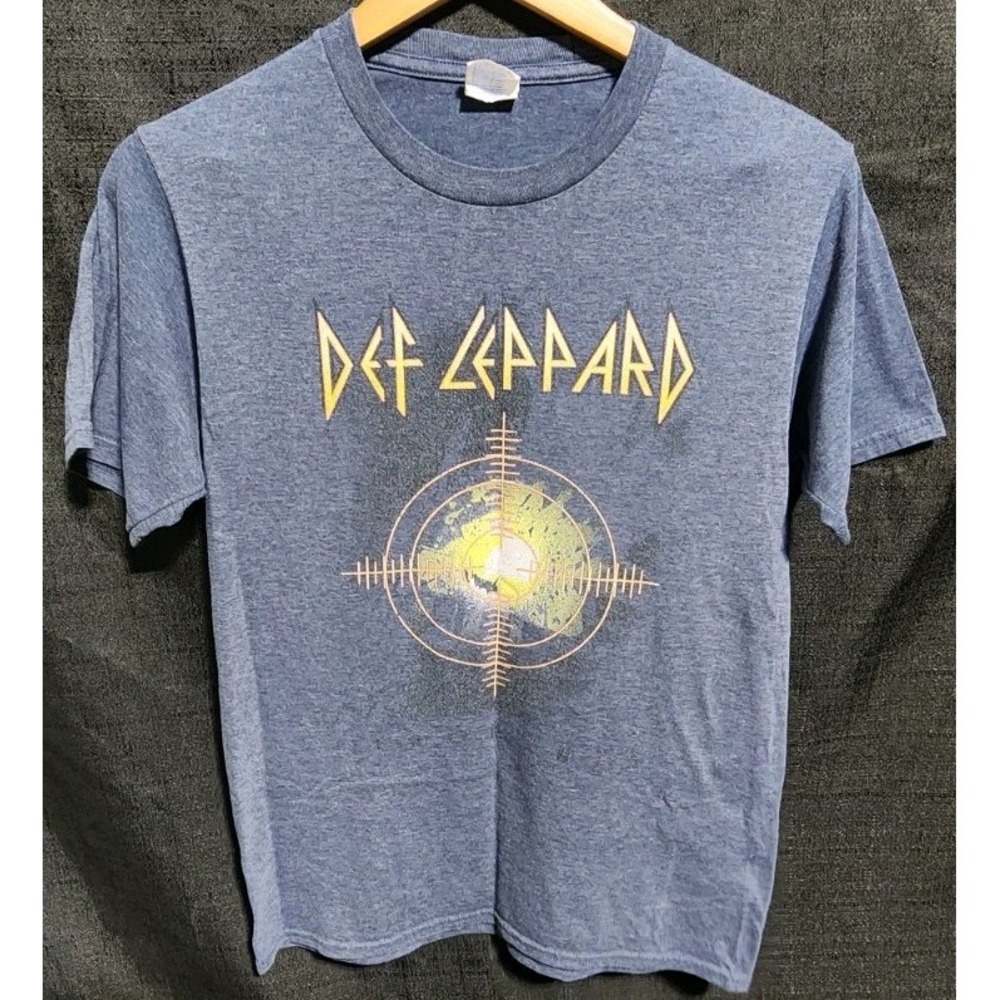 Def Leppard Pyromania Crosshairs Charcoal Blue Gray T-Shirt Small Unisex 80s 90s